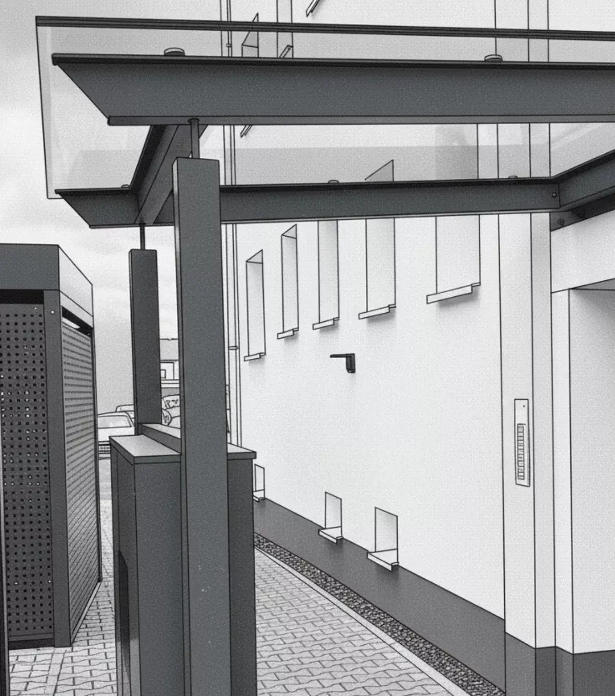 Start 2 Vordächer & Überdachungen aus Metall und Glas