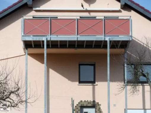 Anbbaubalkon Gelaender Stahl Verzinkt HPL Platten Edelstahlhandlauf