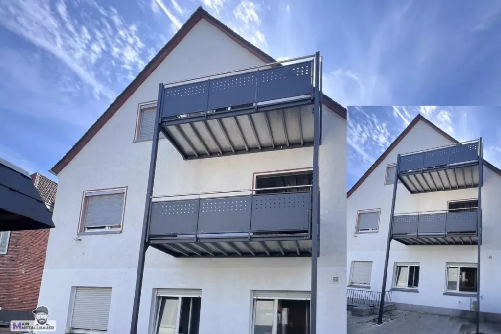 Anbaubalkone Balkongelaender verzinkt pulverbeschichtet Aluminium Musterblechfuellung Edelstahlhandlauf