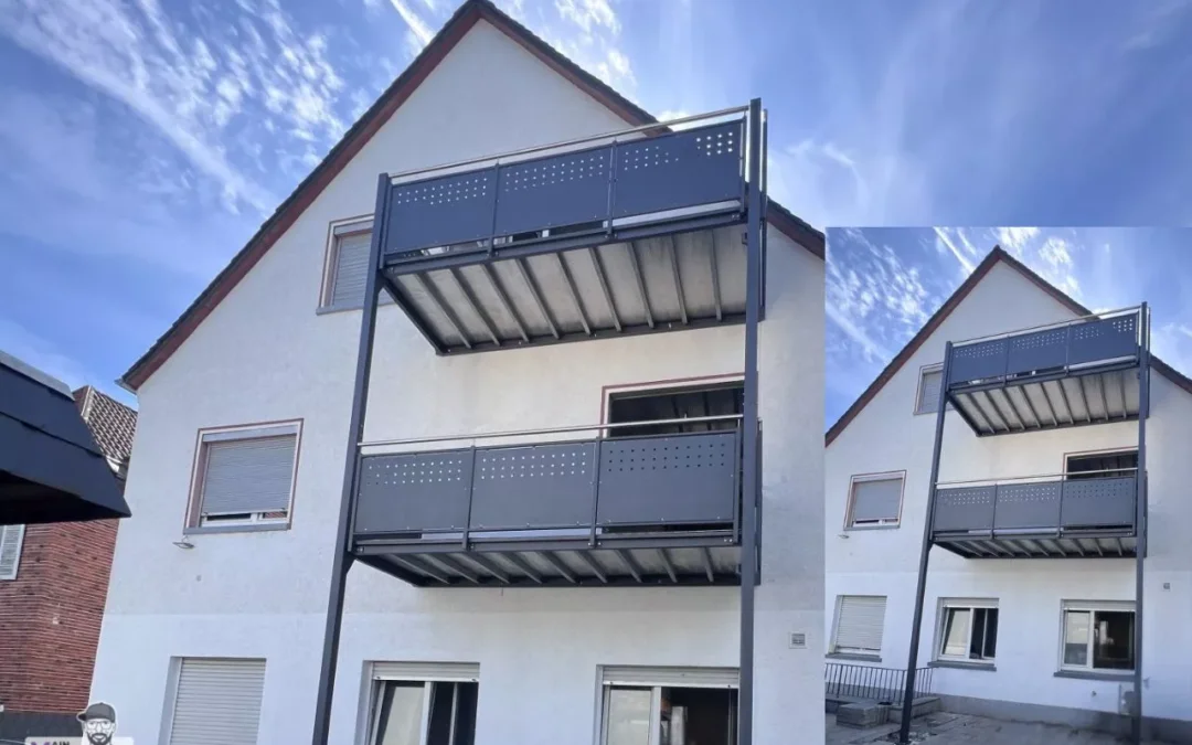 Anbaubalkone Balkongelaender Verzinkt Pulverbeschichtet Aluminium Musterblechfuellung Edelstahlhandlauf