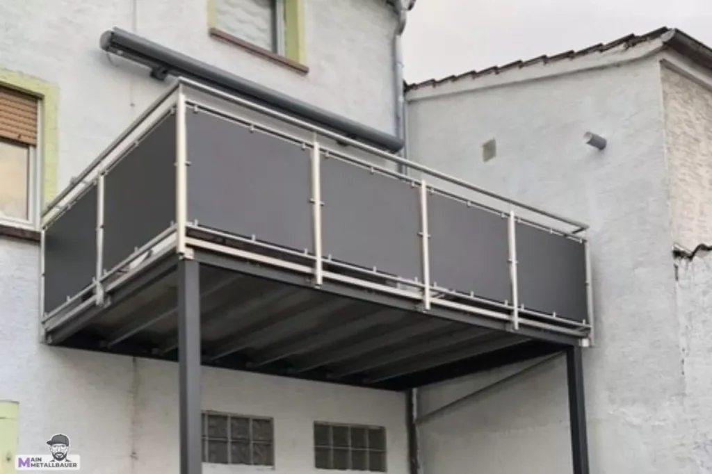 Anbaubalkon Stahl verzinkt pulverbeschichtet Edelstahlgelaender pulverbeschichtete Aluminium Blechfuellung