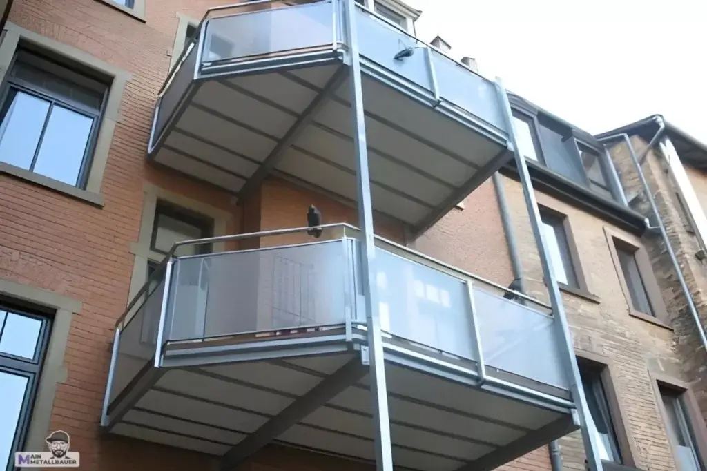 Balkonanlage Stahlgelaender Lochblechfuellung verzinkt Edelstahlhandlauf