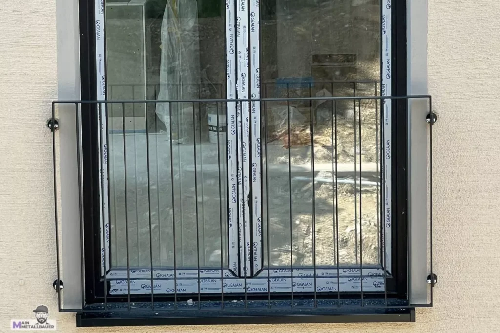 Franzoesicher Balkon aus Flachstahl Pulverbeschichtet Franzoesicher Balkon aus Flachstahl pulverbeschichtet in Anthrazit