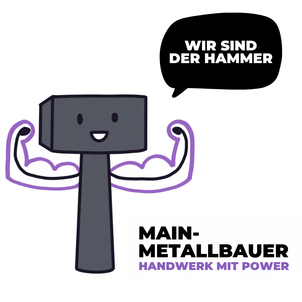 Logo Main-Metallbauer mit Hammerfigur – Handwerk mit Power