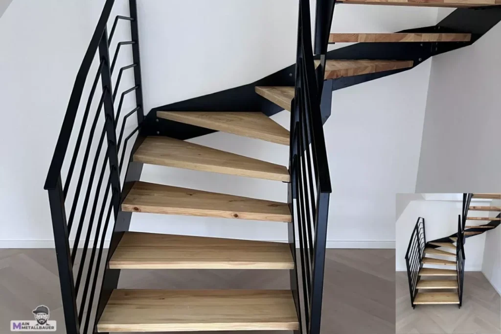 Stahlwangentreppe gewendelt pulverbeschichtet Stahlwangentreppe gewendelt pulverbeschichtet in schwarz