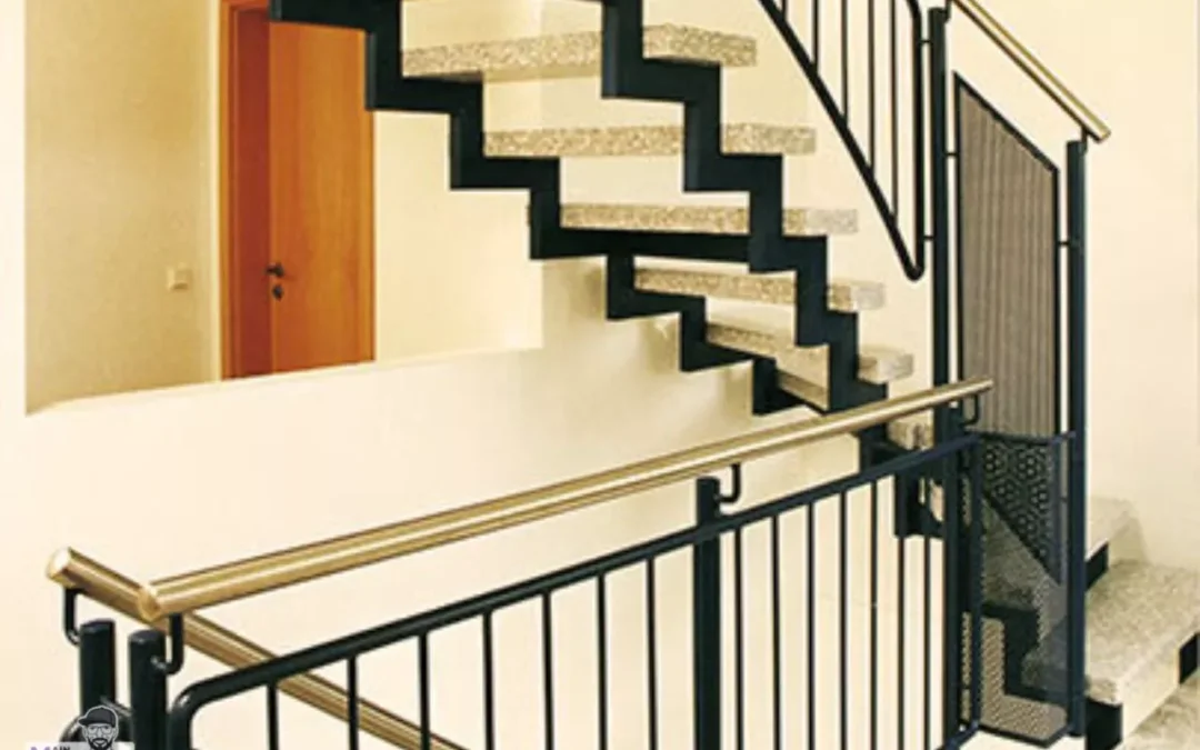 Zwei Holmtreppe mit Rohrstabgelaender und Edelstahlhandlauf