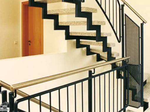 Zwei Holmtreppe mit Rohrstabgelaender und Edelstahlhandlauf