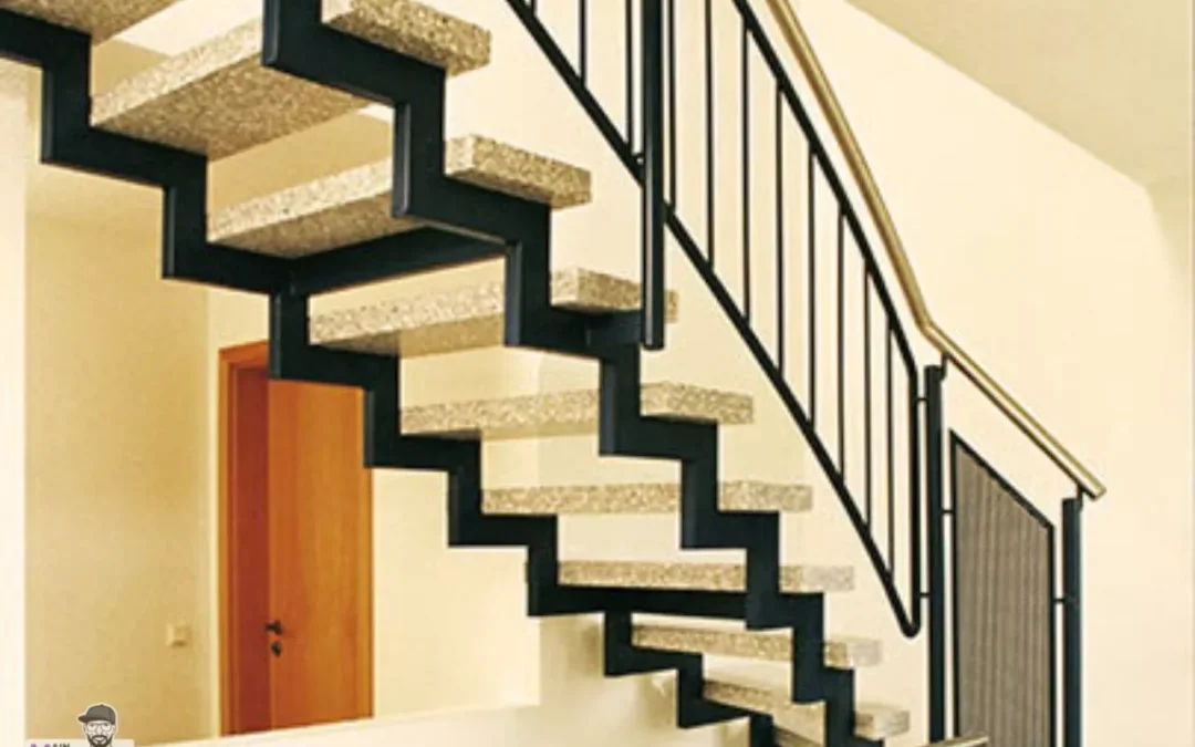 Zwei Holmtreppe mit Rohrstabgelaender und Edelstahlhandlauf