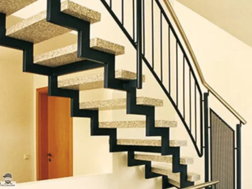 Zwei Holmtreppe mit Rohrstabgelaender und Edelstahlhandlauf