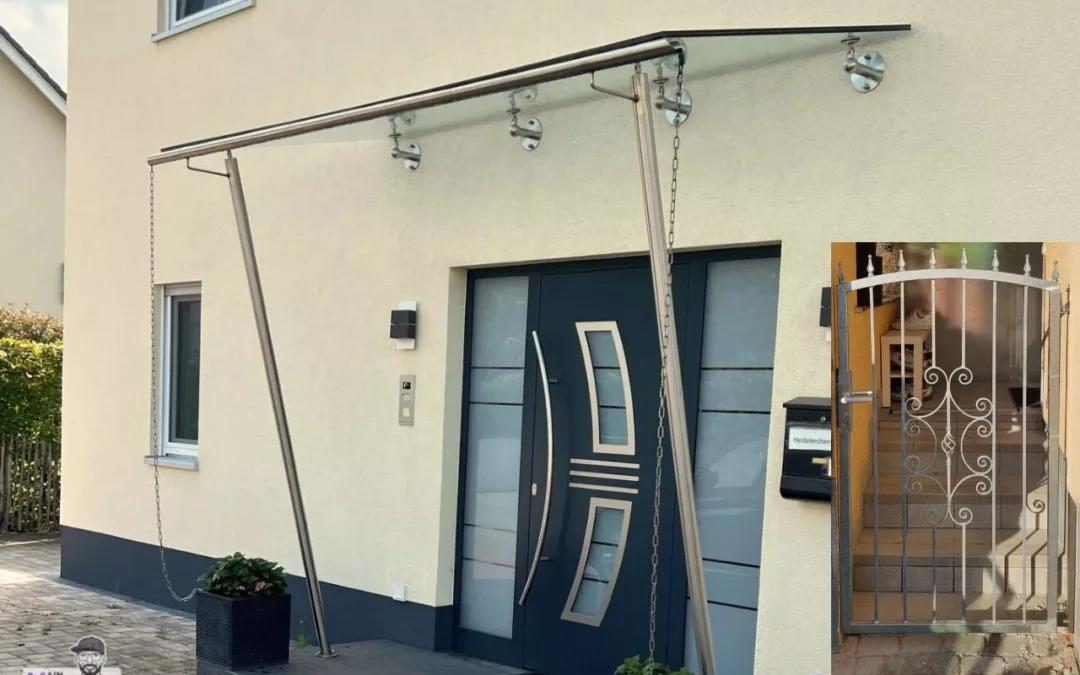 Glasvordach Auf Zwei Edelstahlstuetzen