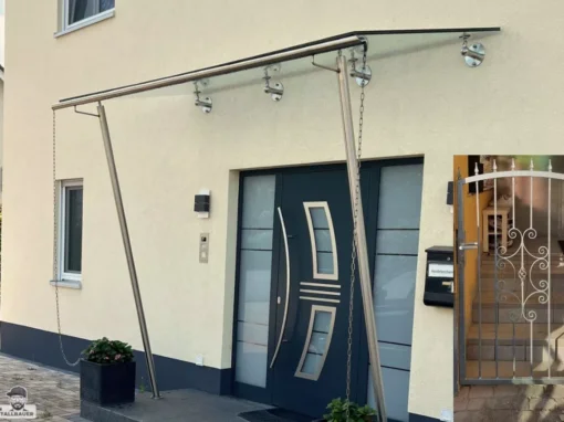 Glasvordach Auf Zwei Edelstahlstuetzen